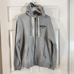 District Tri-Blend Heather Grey Hoodie Sweatshirt with Captain Graphic in Black